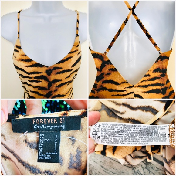 F21⚡️Tiger Print Crisscross Back Midi Dress_S(4-6) - Picture 5 of 8